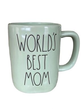 Rae Dunn Jumbo Sea Foam Green Mug 16 Ounce Ceramic “World's Best Mom" Graphics